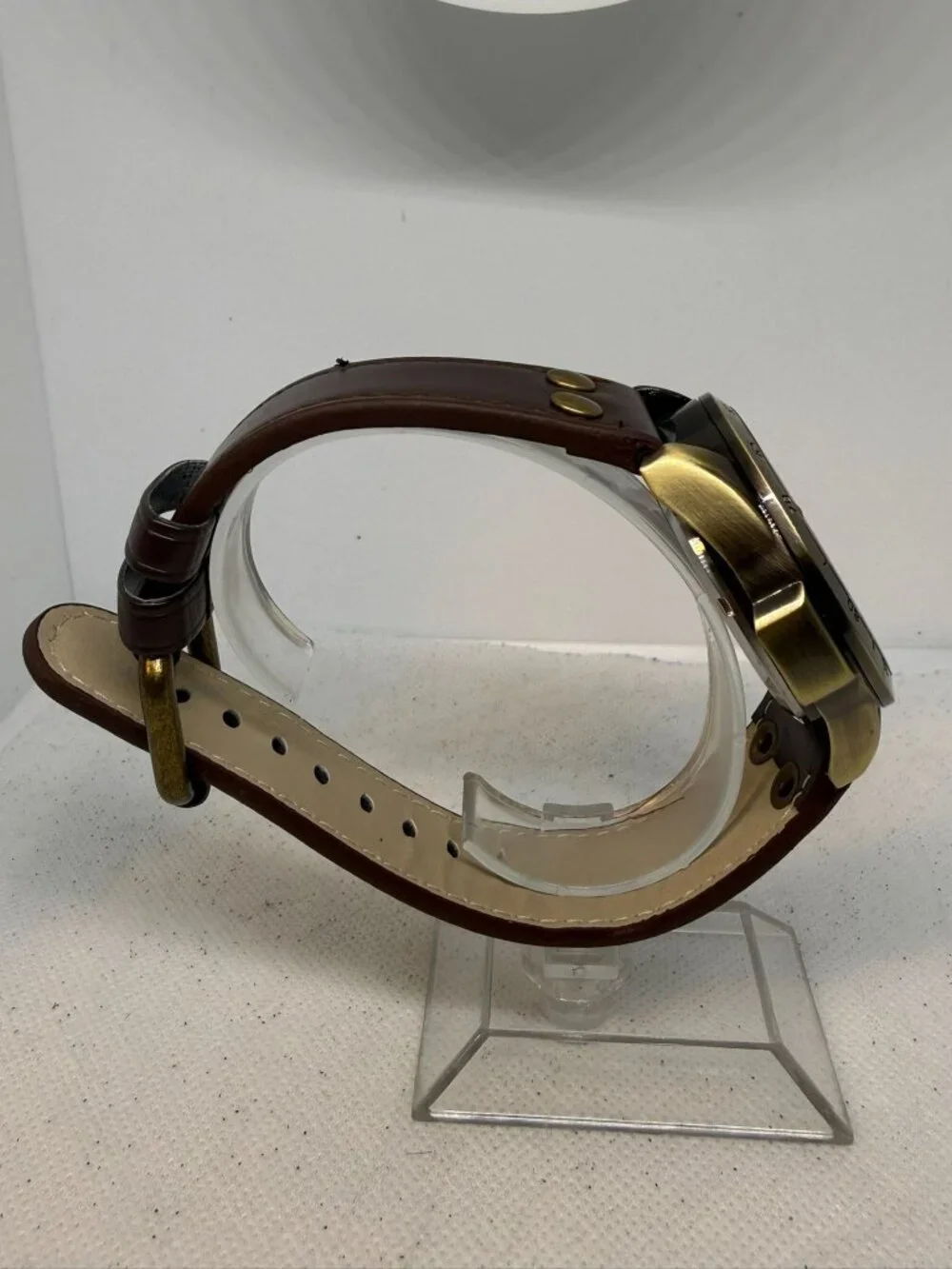 AMPM24 Steampunk Automatic Wind-up Skeleton Watch Bronze Case Brown Leather Band